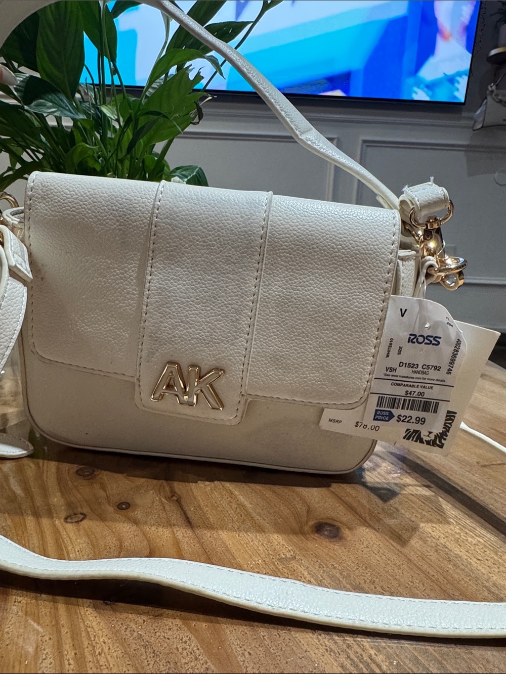 White Crossbody Bag with Gold Logo